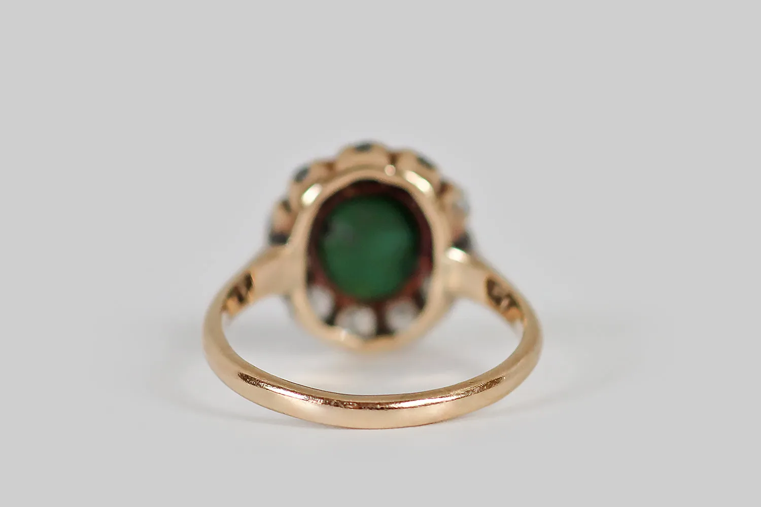 Victorian Green Turquoise & OEC Diamond Halo Ring