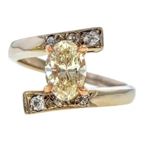 Vintage Oval Diamond Bypass Ring, 1.43ct.