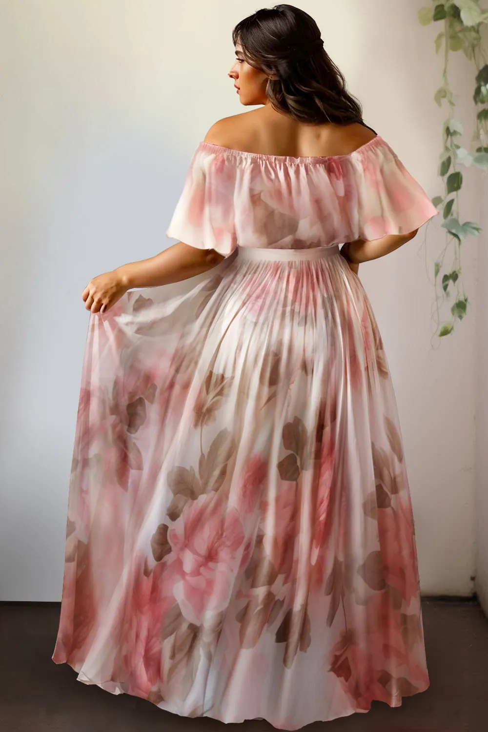 Xpluswear Design Plus Size Wedding Guest Multicolor Floral Off The Shoulder Knitted Maxi Dresses