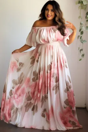 Xpluswear Design Plus Size Wedding Guest Multicolor Floral Off The Shoulder Knitted Maxi Dresses